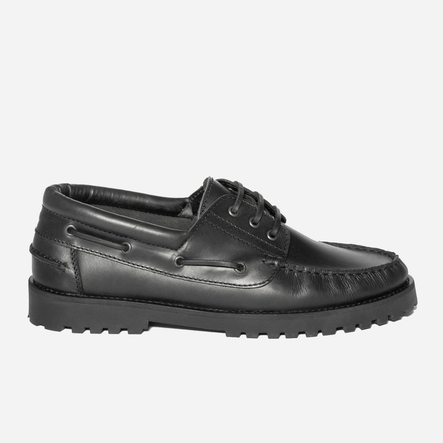 Mens black leather boat shoes sales