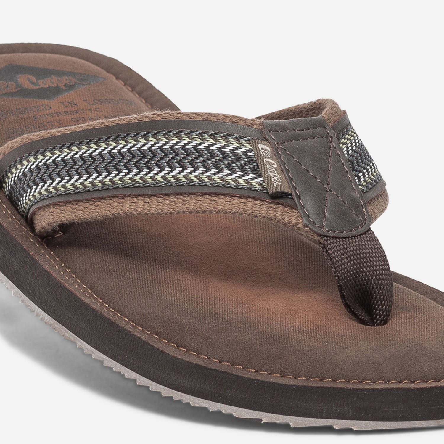 LEE COOPER brown flip flops with chevron braid Flat sandals Flips flops Men ERAM