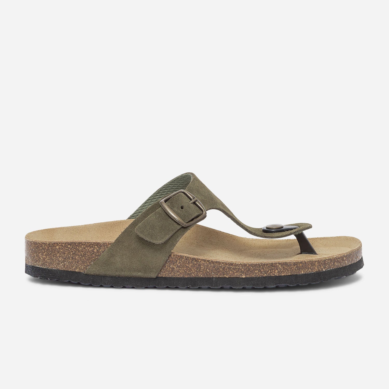 Khaki leather anatomic flip flops