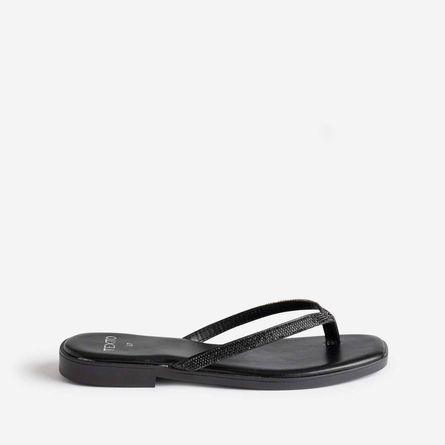 TEXTO black sparkly mule flip flops Flat sandals Flips flops Women ERAM