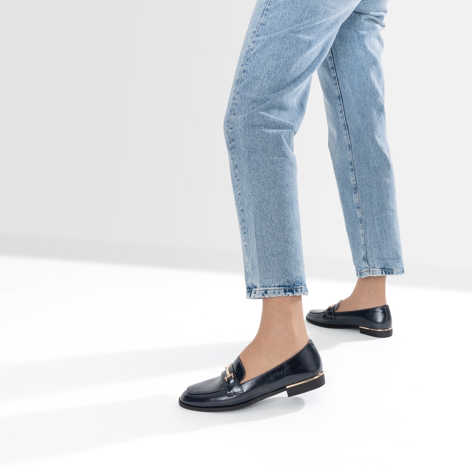 Navy blue and gold loafers new arrivals