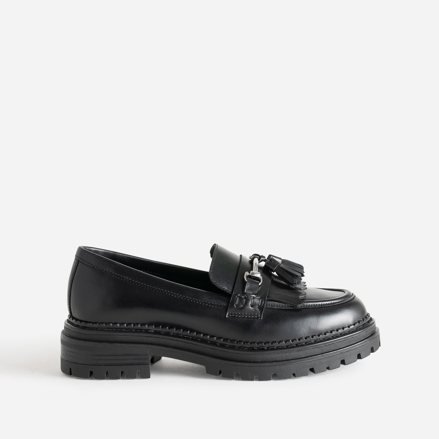 TEXTO black leather loafers with a notched sole Slippers Loafers Women ERAM