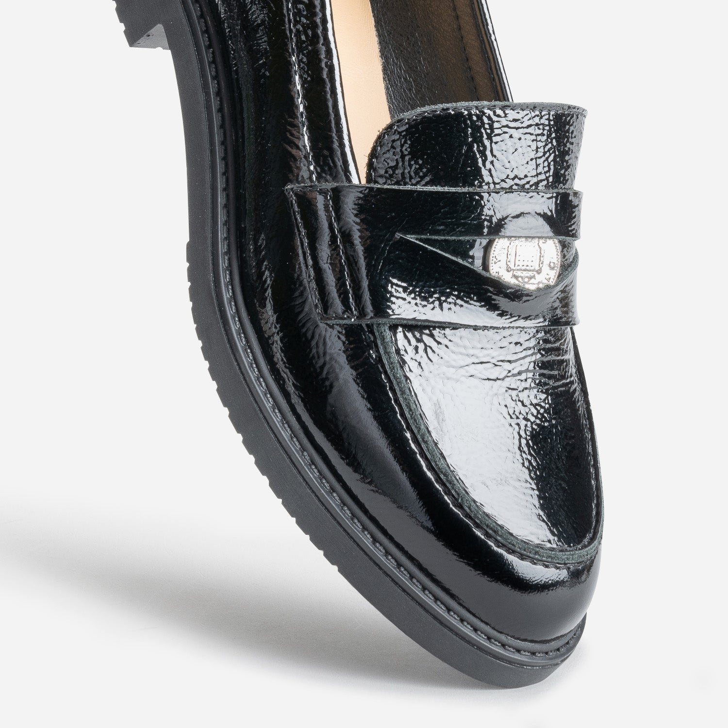 Black patent leather moccasins store
