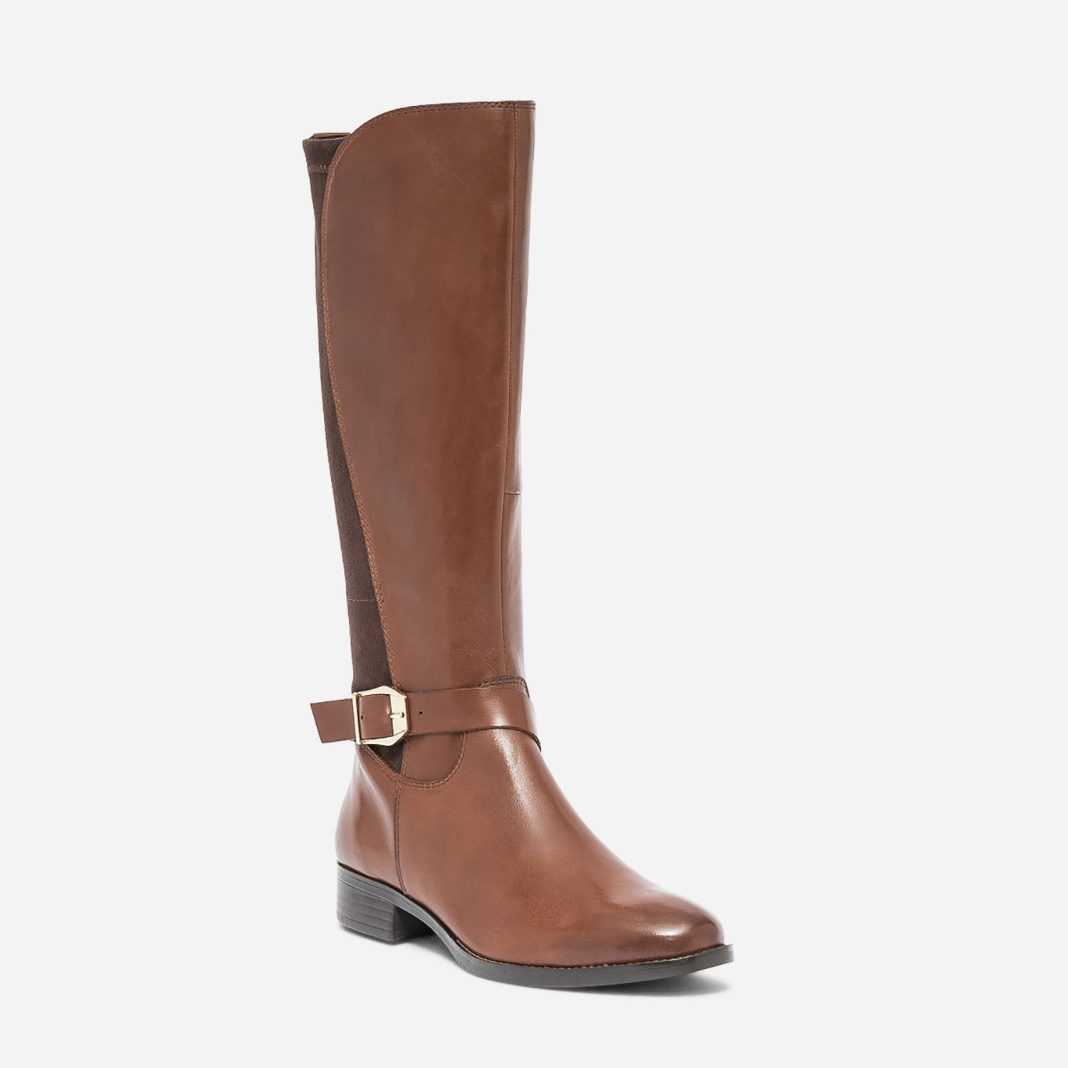 CAPRICE cognac leather and textile boot with buckle