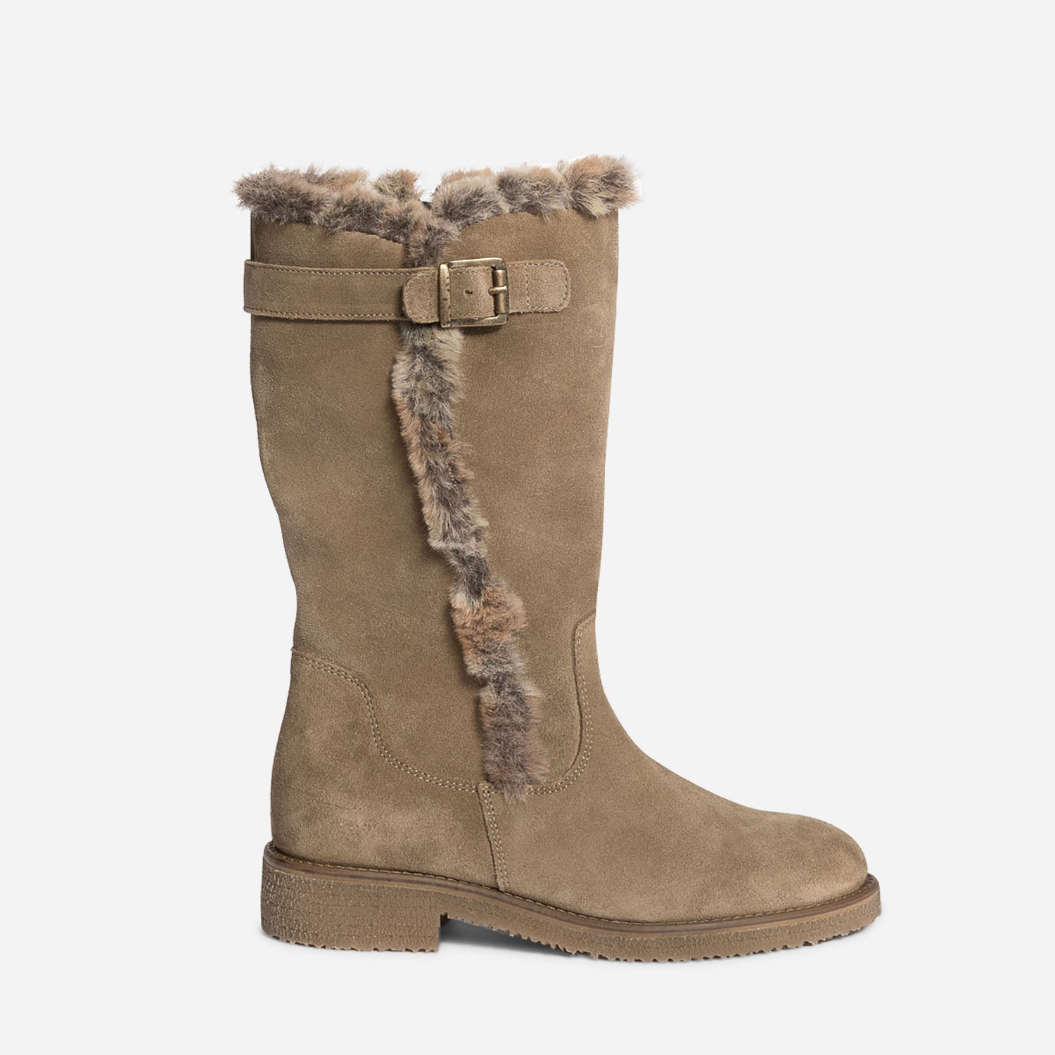 Taupe boot in fur lined suede leather