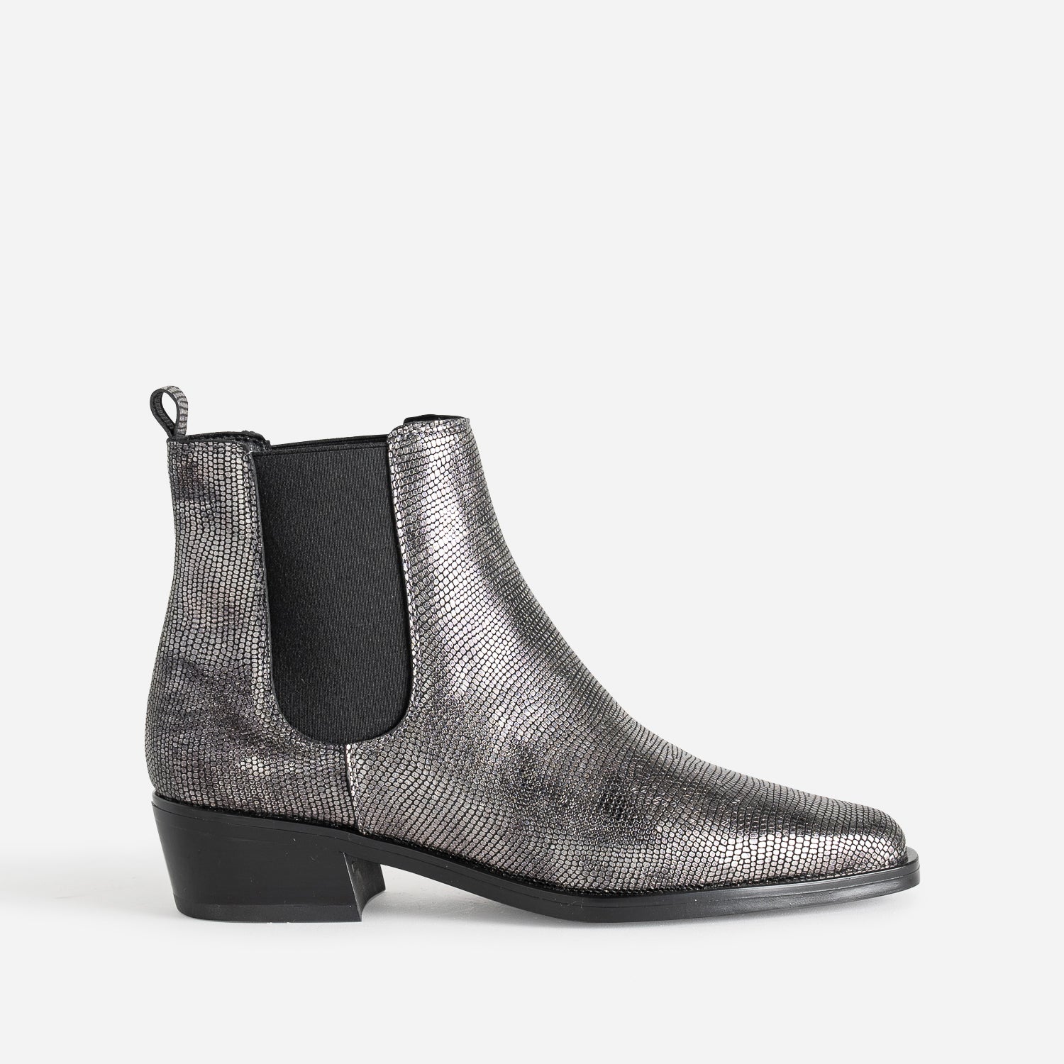TEXTO silver grey python effect leather Chelsea boots
