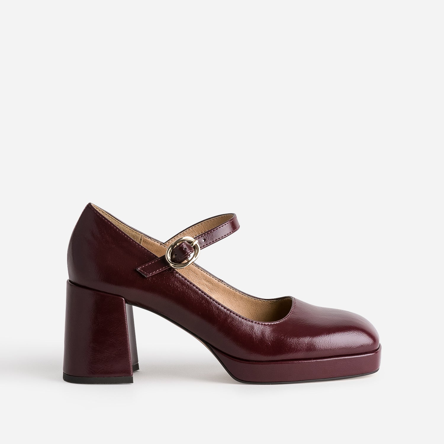 Glossy burgundy platform heels