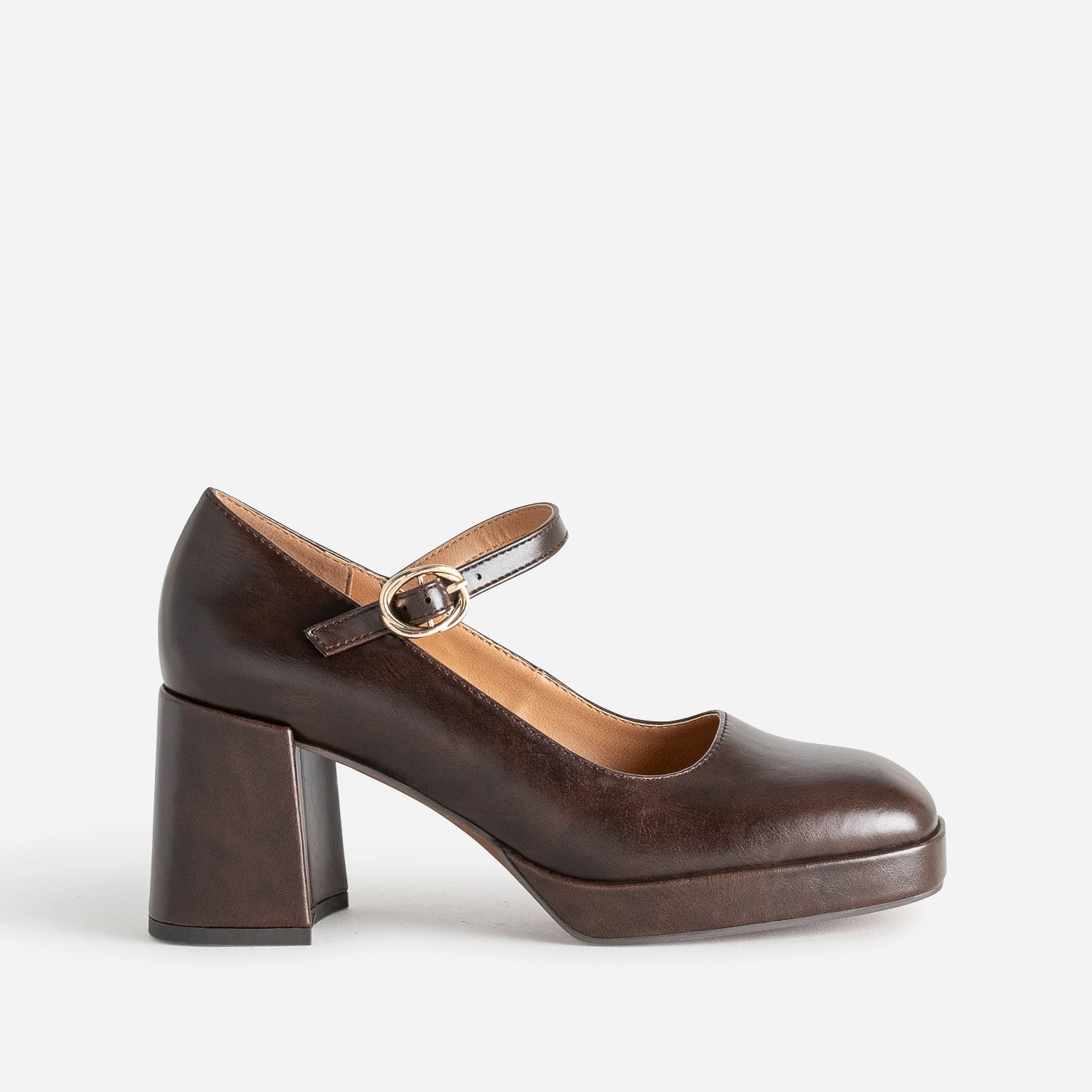 Brown patent platform Mary Janes