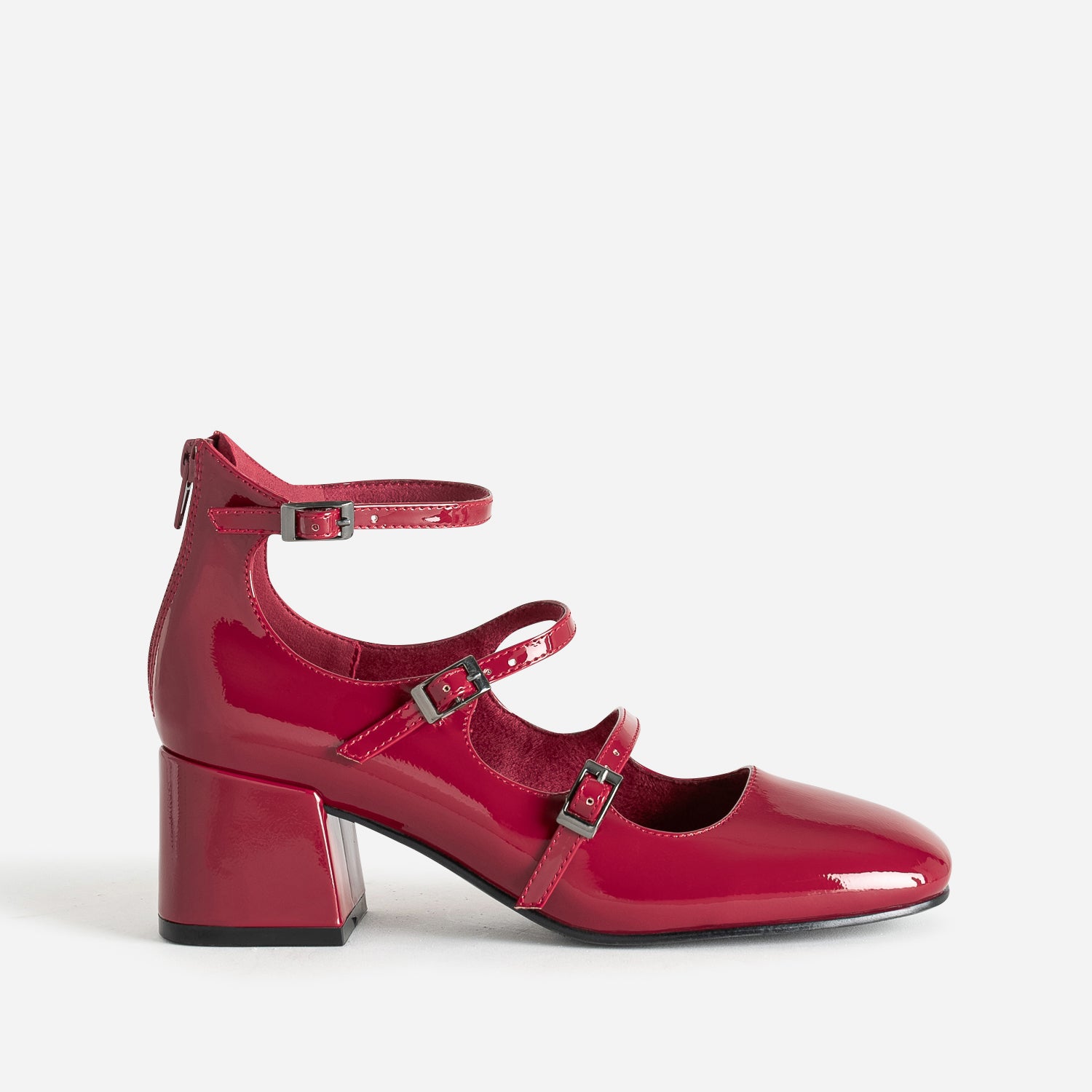 Red patent Mary Janes with three straps and heel Pumps Women ERAM