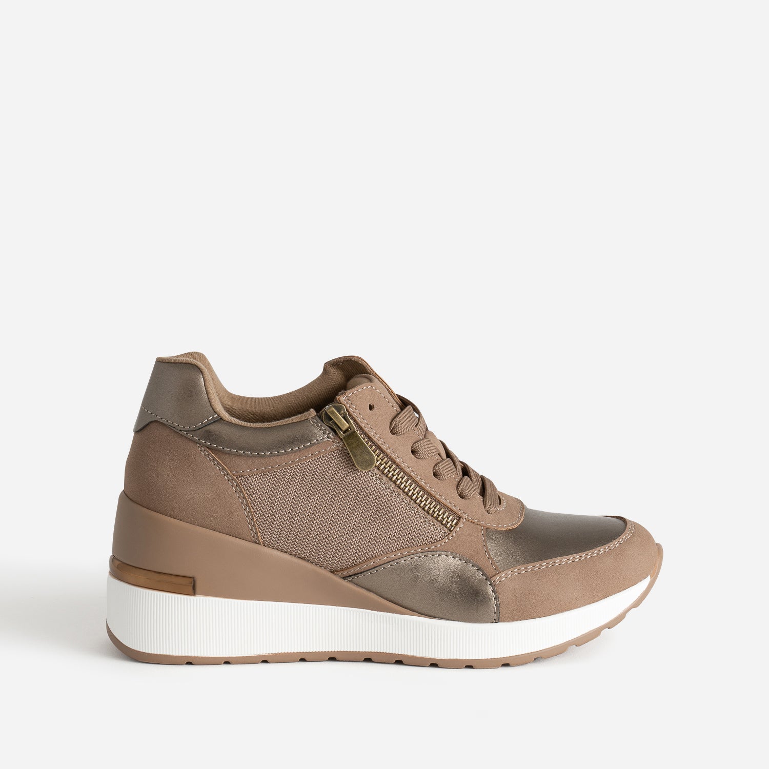 Brown and bronze wedge trainers