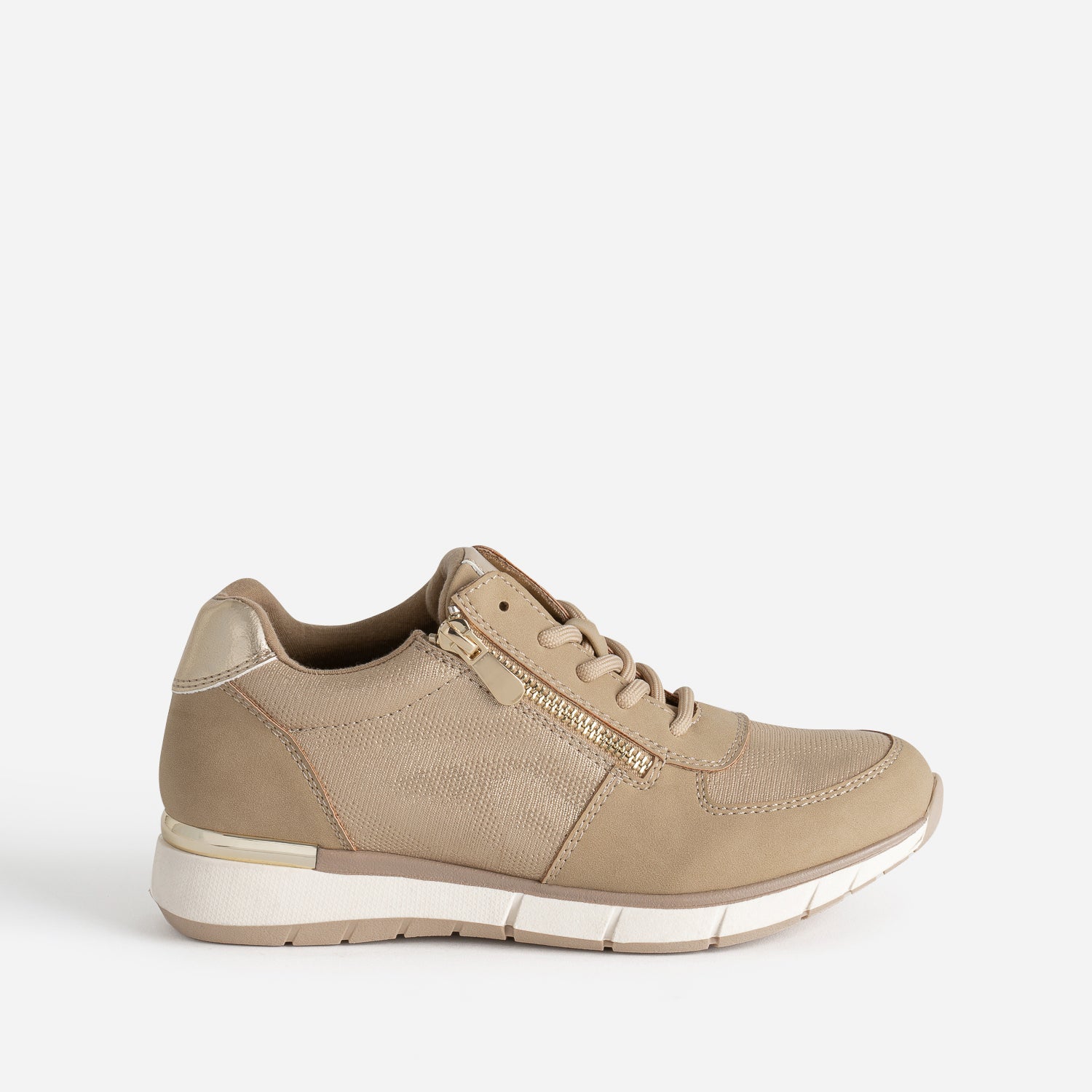 Camel and beige two material trainers