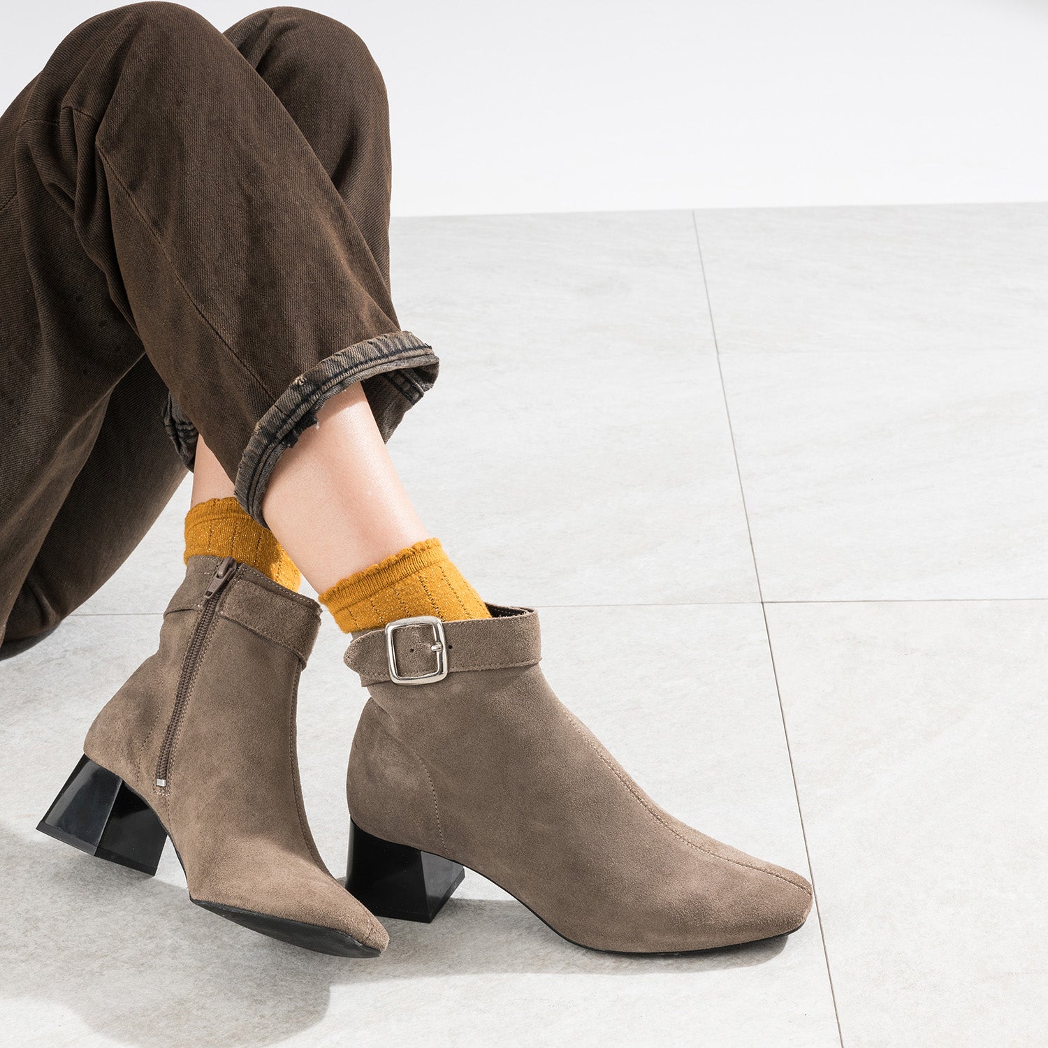 Taupe heeled booties store