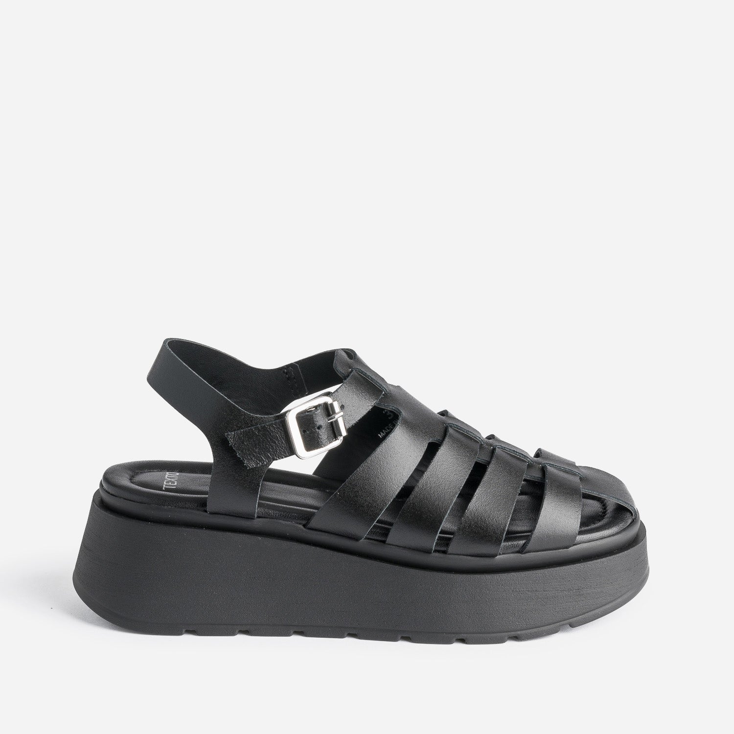 TEXTO black leather platform sandal