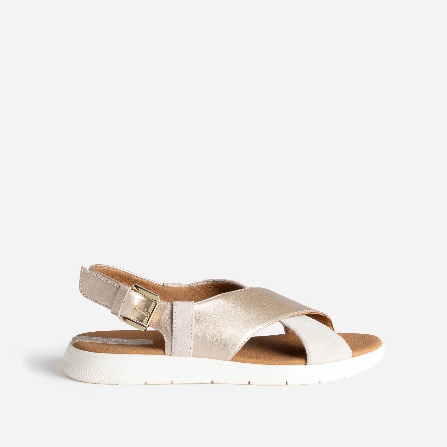 GEOX gold leather sandal with wide straps Sandals Women ERAM