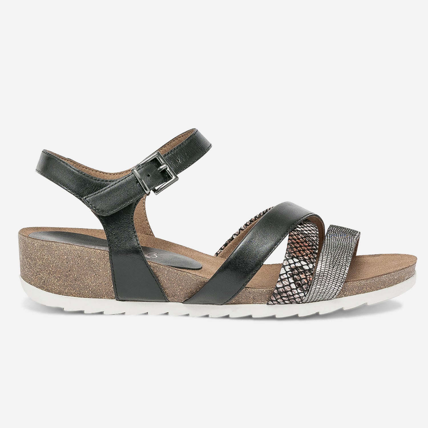 CAPRICE black and silver leather wedge sandals
