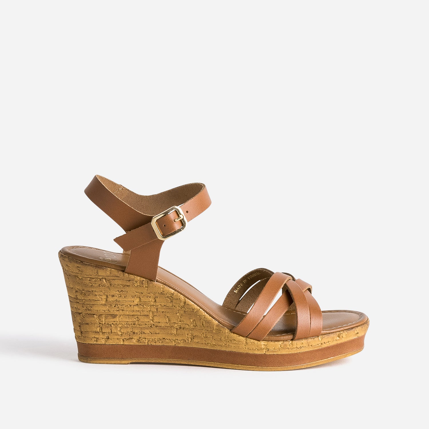 Camel leather wedge sandals
