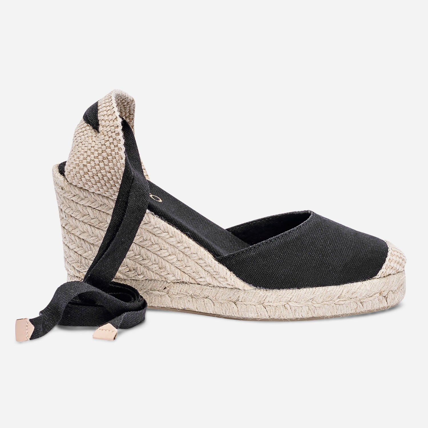 Black canvas espadrille wedge sandal with broderie anglaise Sandals Women ERAM