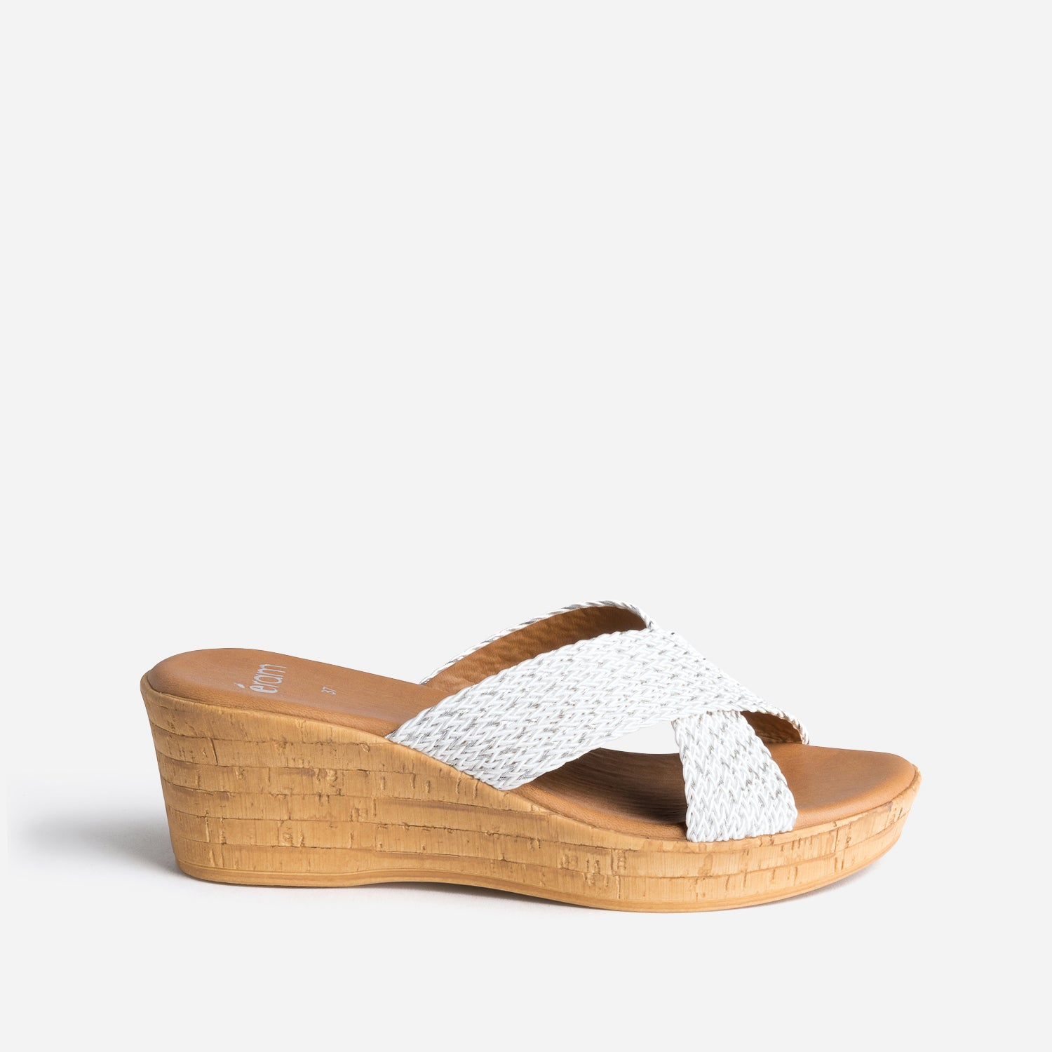 White wedge mules with plaited silver strap Flat sandals Flips flops Women ERAM
