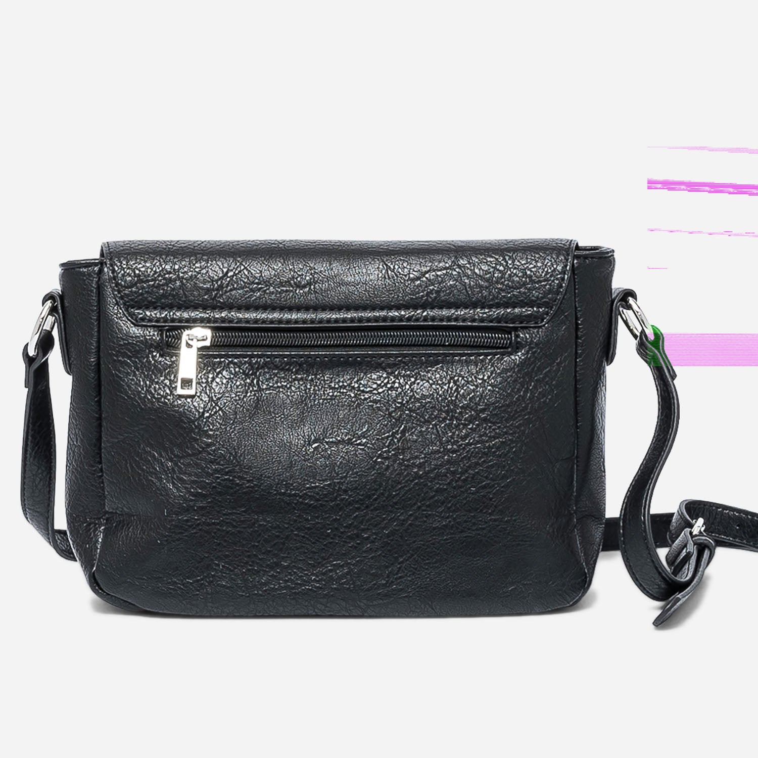 Black shoulder bag with double buckle