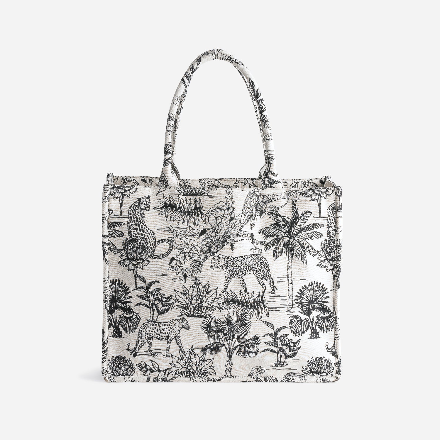 Jungle pattern black tote bag