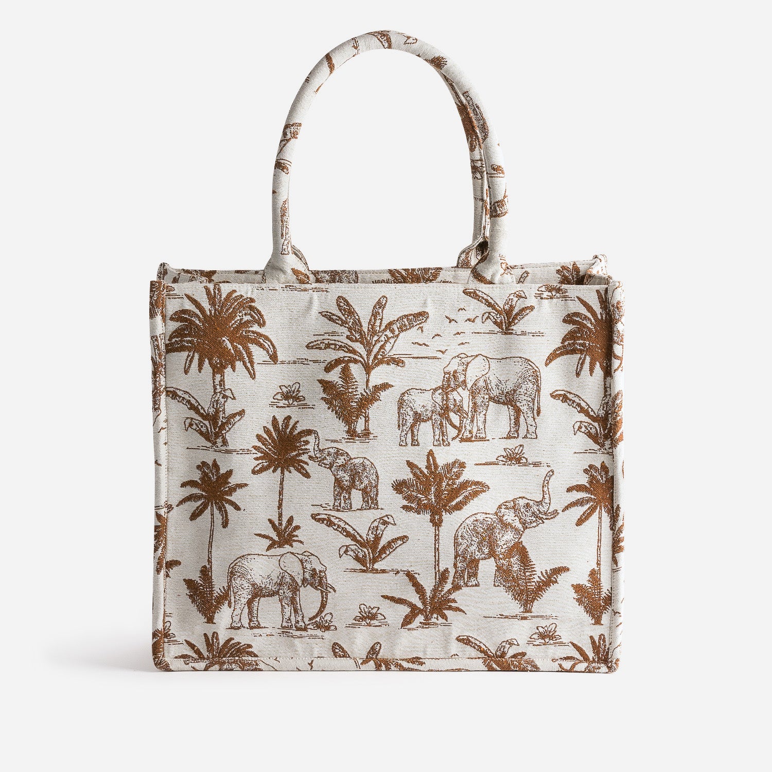 Jacquard brown tote bag with elephant pattern Tote bags Leather goods ERAM